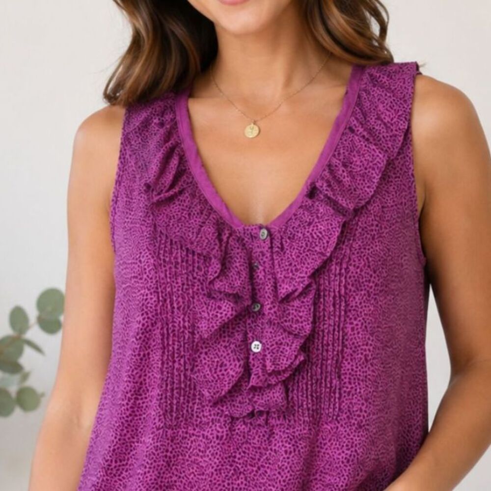 Banana Republic Berry Sleeveless Ruffle & Pintuck Front V-neck Lined Top Size S - Picture 6 of 7